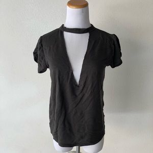 Grey Deep V Cutout Tshirt